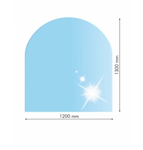 Sklo pod kachle oblúk 120x130cm, fazeta 20mm, hrúbka 8mm, kalené sklo