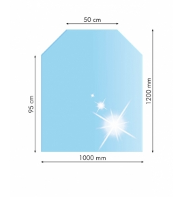 Sklo pod kachle šesťuholník, 100x120cm, fazeta 20mm, hrúbka 8mm, kalené sklo