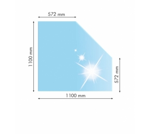 Sklo pod kachle skosený roh, 110x110cm, fazeta 20mm, hrúbka 8mm, kalené sklo
