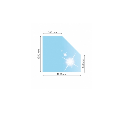 Sklo pod kachle skosený roh, 125x125cm, fazeta 20mm, hrúbka 8mm, kalené sklo
